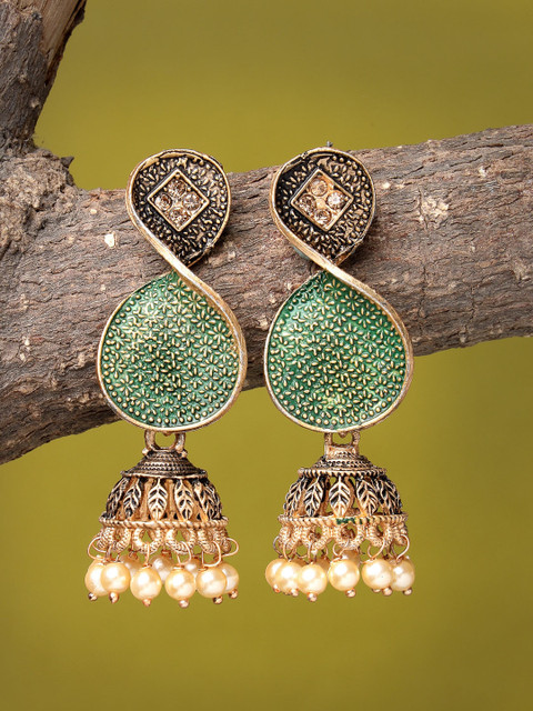 ADIVA Gold-Plated Contemporary Beaded Jhumkas