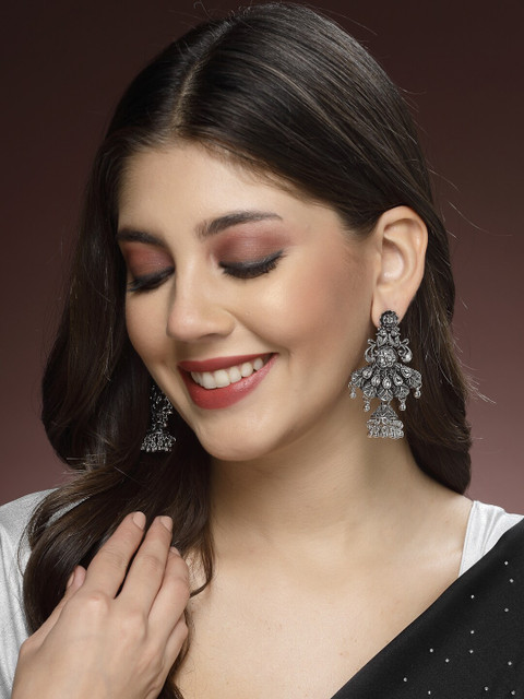 ADIVA Silver-Plated Contemporary Oxidized Jhumkas Earrings - Image 4