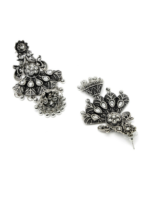 ADIVA Silver-Plated Contemporary Oxidized Jhumkas Earrings - Image 3