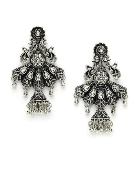 ADIVA Silver-Plated Contemporary Oxidized Jhumkas Earrings - Image 2