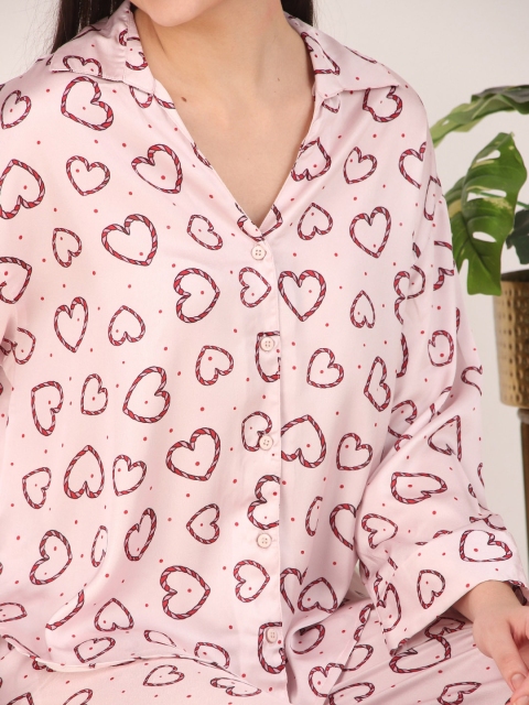 Masha Printed Shirt And Pyjamas Satin Night Suit - Image 2