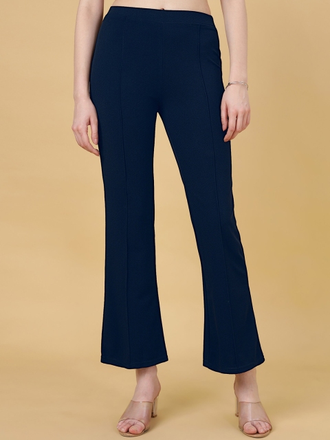 FITHUB Women Relaxed Straight Leg Flared High-Rise Easy Wash Lycra Bootcut Trouser