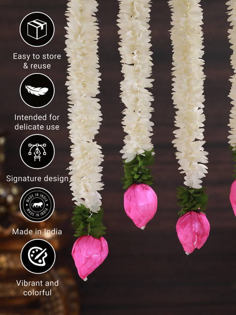TIED RIBBONS Set of 5 Artificial Jasmine Lotus Flowers Hanging Garlands Torans - Image 4