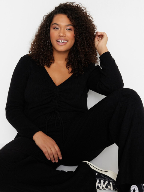Trendyol Plus Size Ribbed Acrylic Ruched Top With Trousers - Image 6