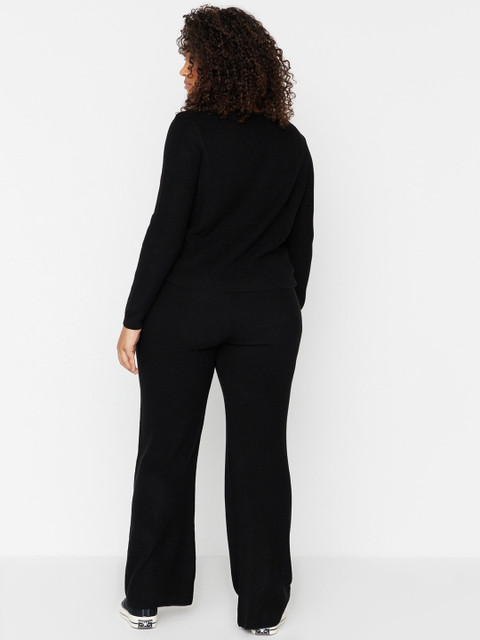 Trendyol Plus Size Ribbed Acrylic Ruched Top With Trousers - Image 4