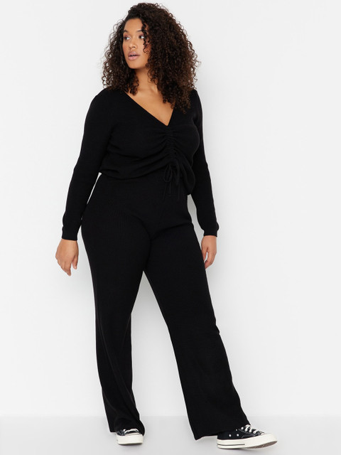 Trendyol Plus Size Ribbed Acrylic Ruched Top With Trousers - Image 5