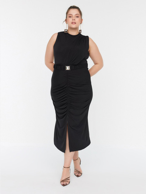Trendyol Plus Size Ruched Sheath Midi Dress