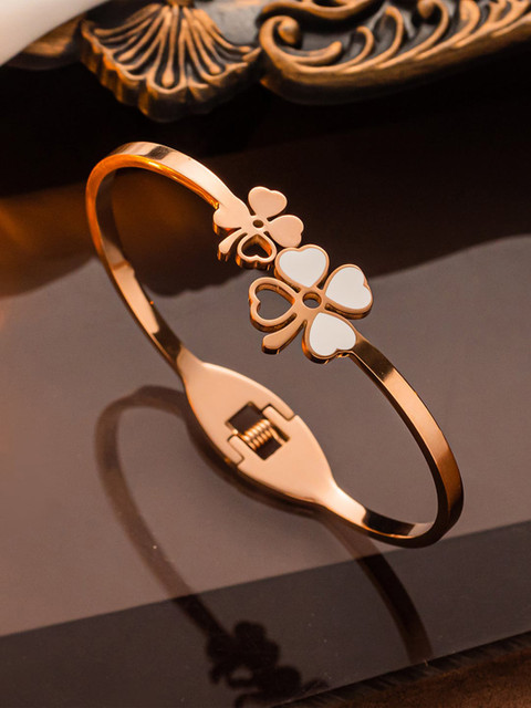 Designs & You Women Rose Gold-Plated Mother of Pearl Bangle-Style Bracelet