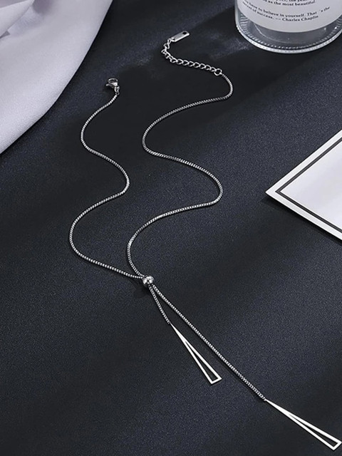 Designs & You Silver-Plated Stainless Steel Geometric Tassel Pull-out Pendant With Chain