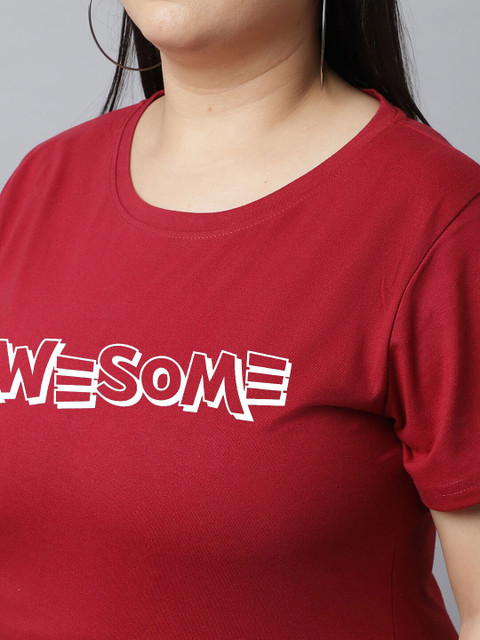 UnaOne Plus Size Typography Printed Regular Fit Cotton T-Shirt - Image 2