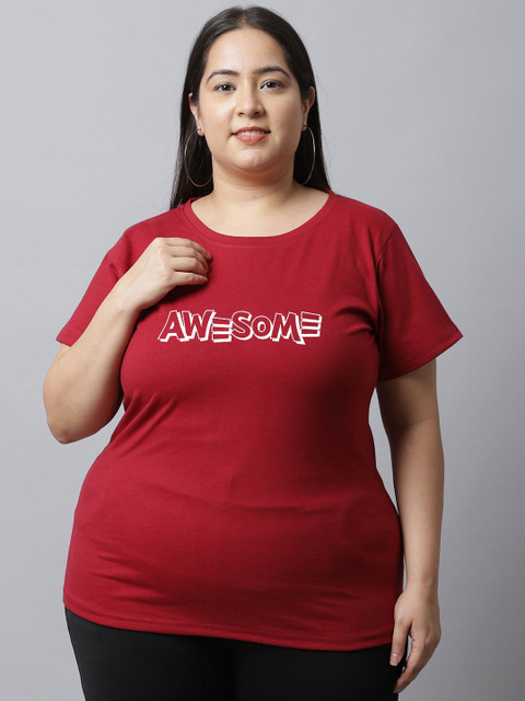 UnaOne Plus Size Typography Printed Regular Fit Cotton T-Shirt