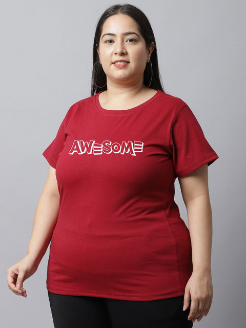 UnaOne Plus Size Typography Printed Regular Fit Cotton T-Shirt - Image 4