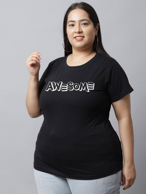 UnaOne Plus Size Typography Printed Regular Fit Cotton T-Shirt - Image 4
