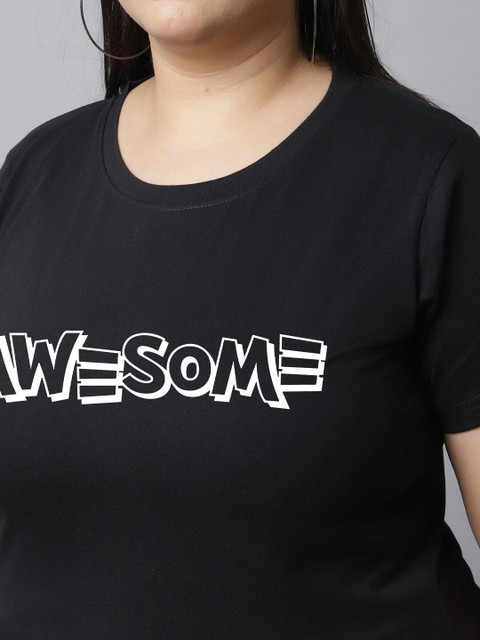 UnaOne Plus Size Typography Printed Regular Fit Cotton T-Shirt - Image 2