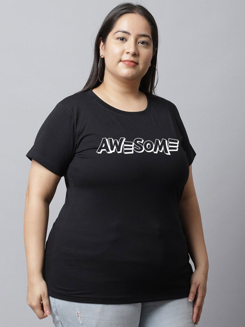 UnaOne Plus Size Typography Printed Regular Fit Cotton T-Shirt - Image 3