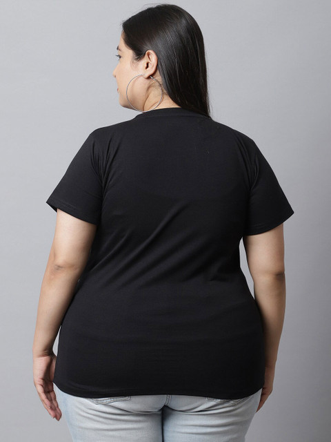 UnaOne Plus Size Typography Printed Regular Fit Cotton T-Shirt - Image 5