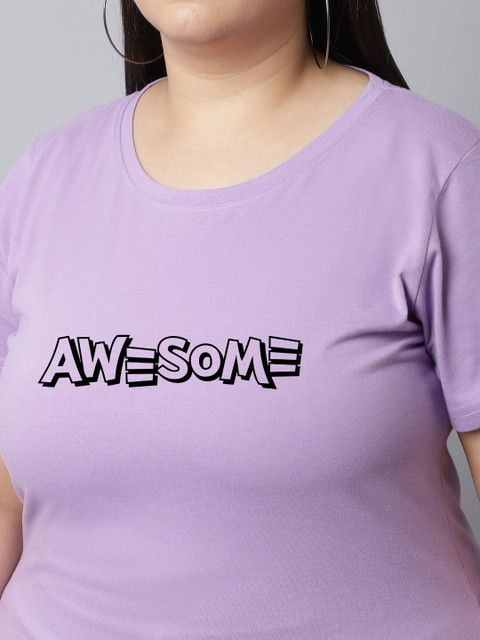 UnaOne Plus Size Typography Printed Pure Cotton T-shirt - Image 2