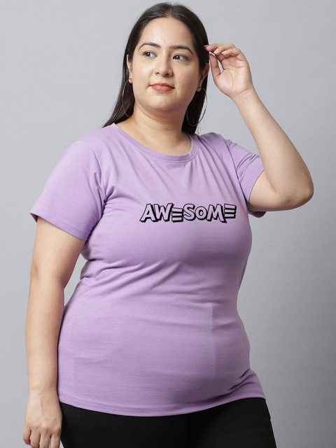 UnaOne Plus Size Typography Printed Pure Cotton T-shirt - Image 3