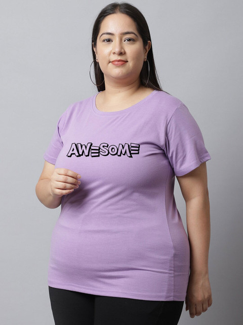 UnaOne Plus Size Typography Printed Pure Cotton T-shirt - Image 4
