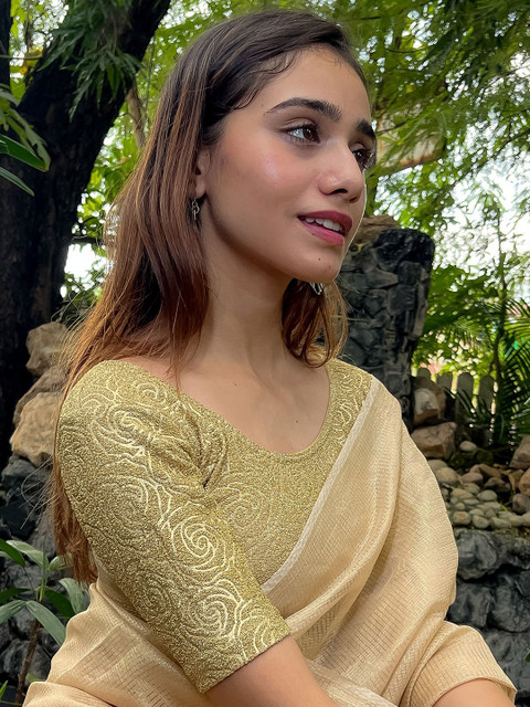 Bindigasm's Advi Metallic Zari Rose Embossed Woven-Design Stretchable Saree Blouse