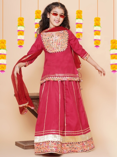 Bitiya by Bhama Girls Embellished Patchwork Ready to Wear Lehenga & Blouse With Dupatta - Image 5