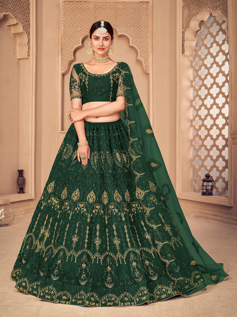 KALINI Embroidered Beads and Stones Semi-Stitched Lehenga & Unstitched Blouse With Dupatta