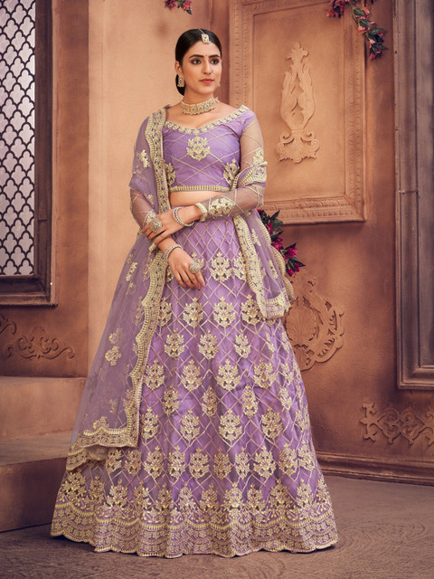 KALINI Embroidered Thread Work Semi-Stitched Lehenga & Unstitched Blouse With Dupatta