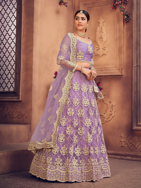 KALINI Embroidered Thread Work Semi-Stitched Lehenga & Unstitched Blouse With Dupatta - Image 3