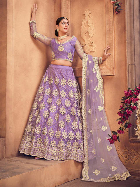 KALINI Embroidered Thread Work Semi-Stitched Lehenga & Unstitched Blouse With Dupatta - Image 6
