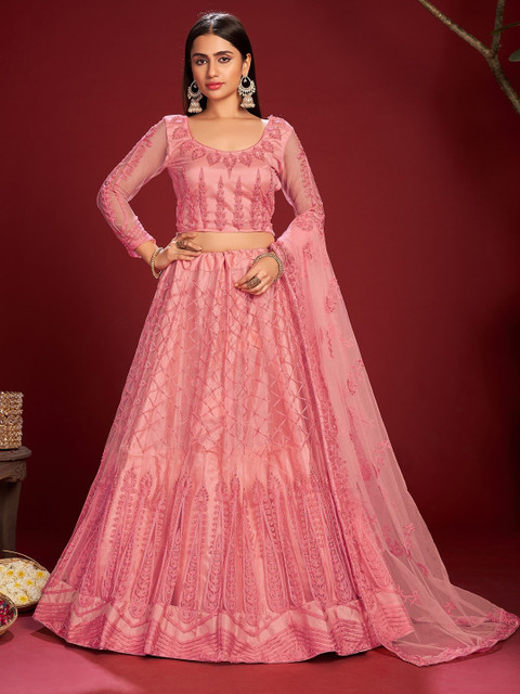 KALINI Embroidered Thread Work Semi-Stitched Lehenga & Unstitched Blouse With Dupatta