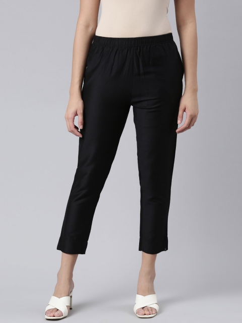 TWIN BIRDS Women Mid-Rise Shimmer Solid Functional Pockets Straight Trousers