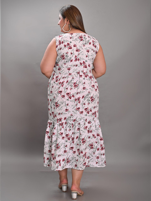 Girly Girls Plus Size Floral Printed Sleeveless A-Line Midi Dress - Image 5