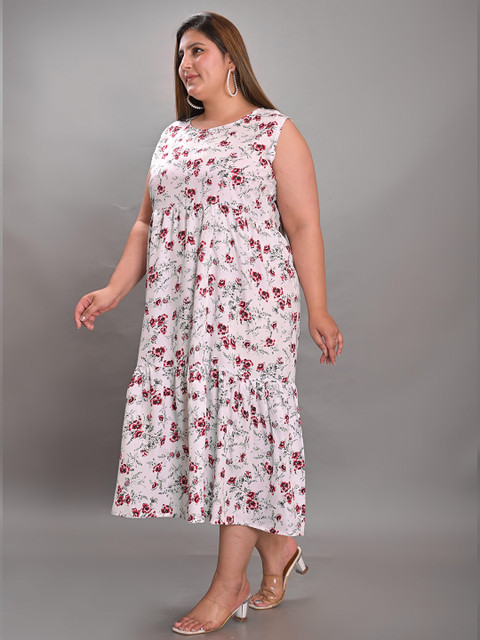 Girly Girls Plus Size Floral Printed Sleeveless A-Line Midi Dress - Image 4