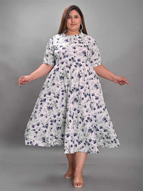 Girly Girls Plus Size Floral Printed High Neck A-Line Midi Dress - Image 5