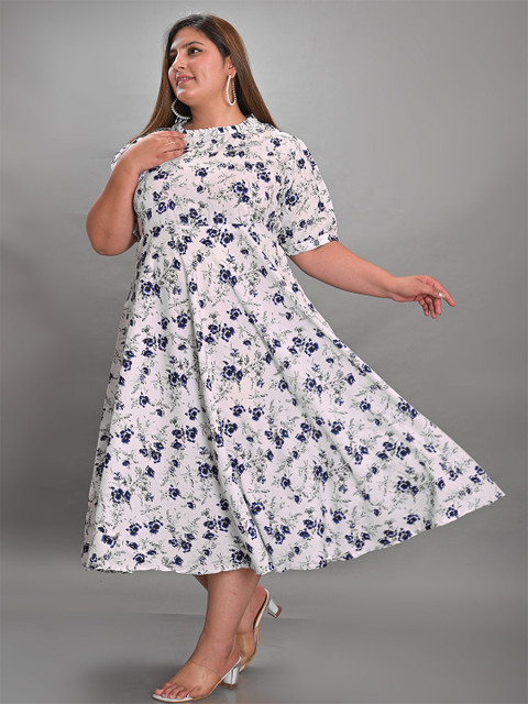 Girly Girls Plus Size Floral Printed High Neck A-Line Midi Dress - Image 3