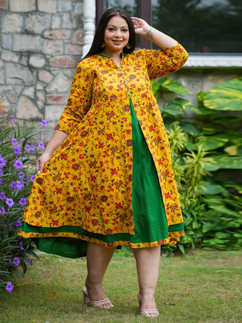 YASH GALLERY Plus Size Floral Printed Fit & Flare Midi Maternity Feeding Dress - Image 5