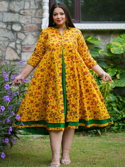 YASH GALLERY Plus Size Floral Printed Fit & Flare Midi Maternity Feeding Dress