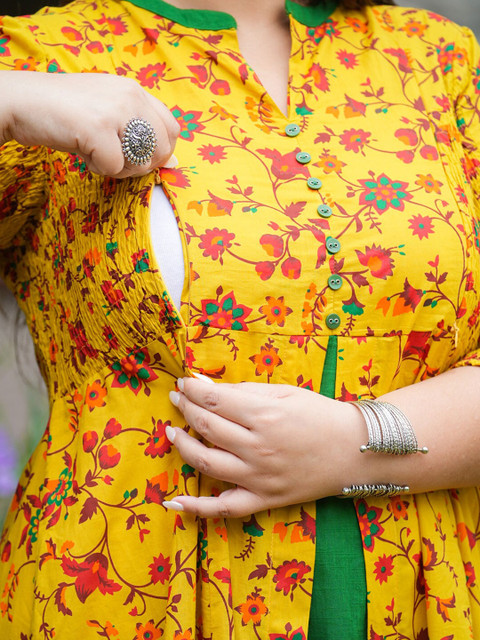 YASH GALLERY Plus Size Floral Printed Fit & Flare Midi Maternity Feeding Dress - Image 2