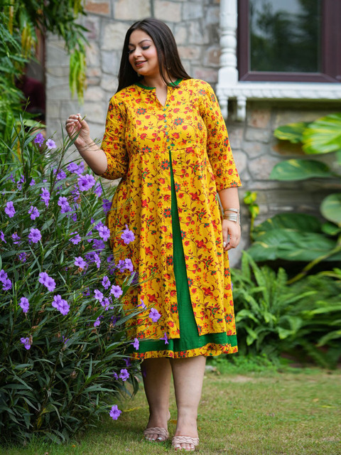 YASH GALLERY Plus Size Floral Printed Fit & Flare Midi Maternity Feeding Dress - Image 3