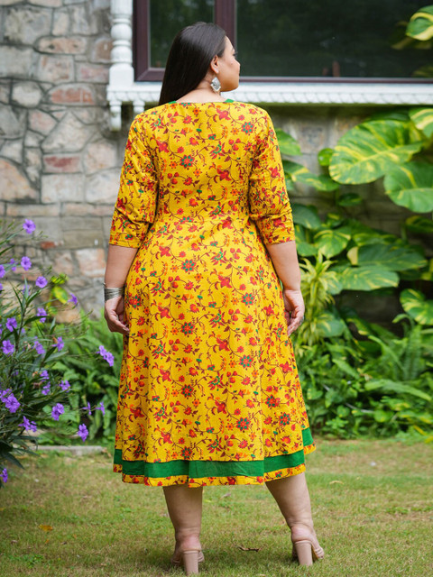 YASH GALLERY Plus Size Floral Printed Fit & Flare Midi Maternity Feeding Dress - Image 4