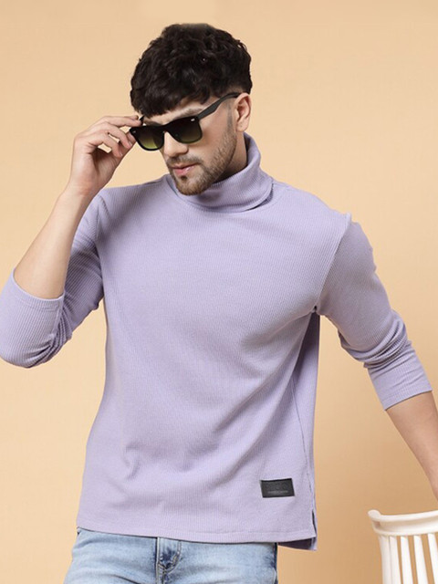 Rigo Self Design High Neck Cotton T-shirt