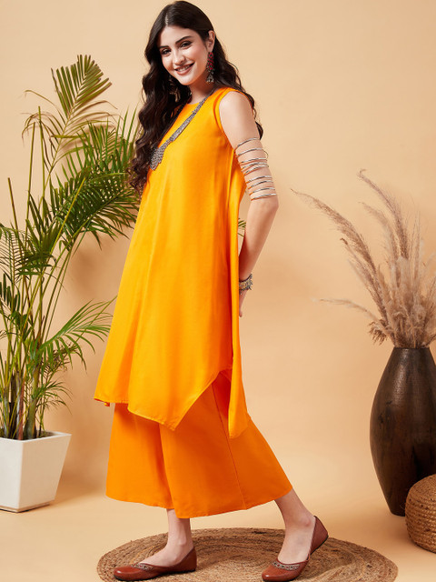 InWeave Asymmetric Regular A-Line Kurta with Palazzos - Image 4