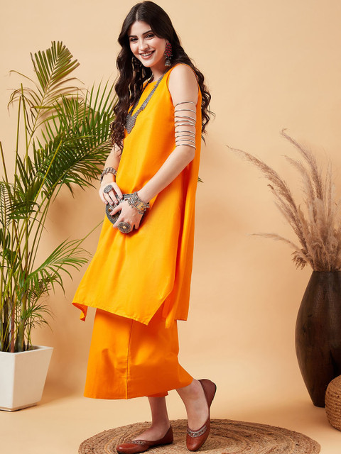InWeave Asymmetric Regular A-Line Kurta with Palazzos - Image 6