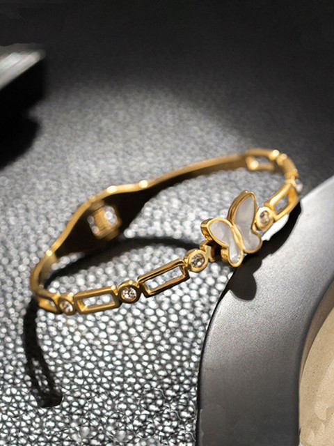 Jewels Galaxy Gold Plated Stainless Steel Mother Of Pearl Bangle Style Bracelet