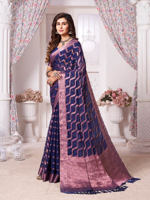 FLOURIOUS Woven Design Zari Pure Georgette Leheriya Saree - Image 2