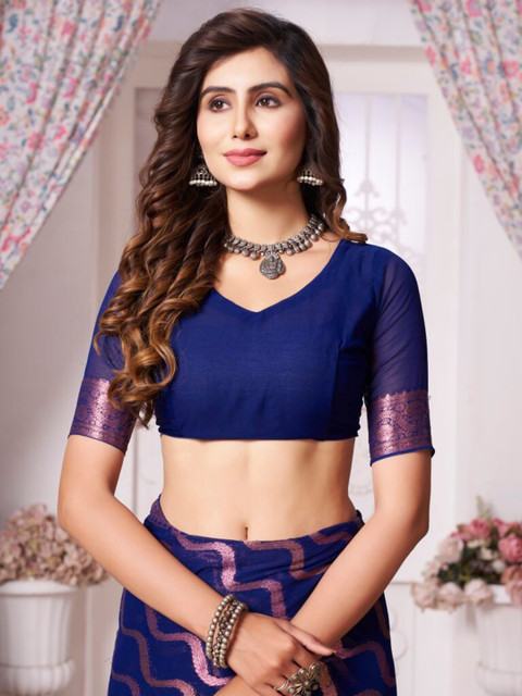 FLOURIOUS Woven Design Zari Pure Georgette Leheriya Saree - Image 6