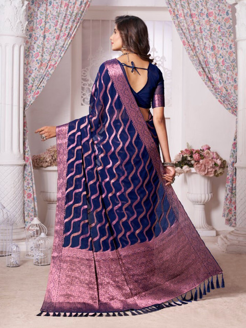 FLOURIOUS Woven Design Zari Pure Georgette Leheriya Saree - Image 3