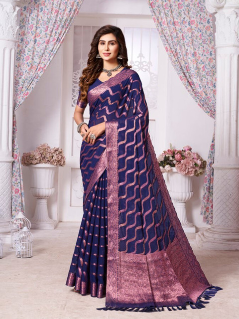 FLOURIOUS Woven Design Zari Pure Georgette Leheriya Saree - Image 4