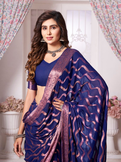 FLOURIOUS Woven Design Zari Pure Georgette Leheriya Saree - Image 5