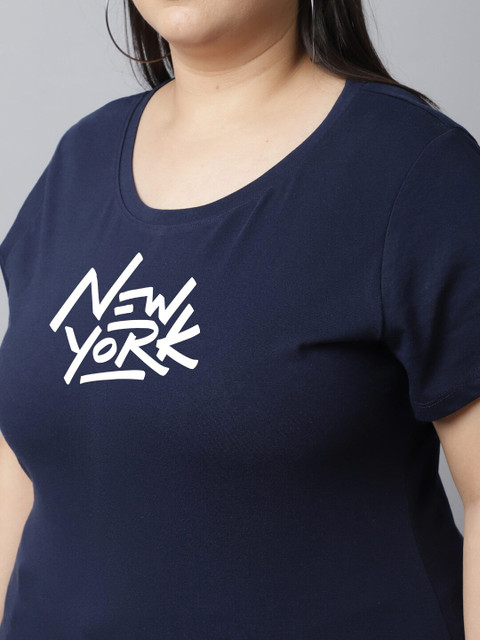 UnaOne Plus Size Typography Printed Regular Fit Cotton T-shirt - Image 2